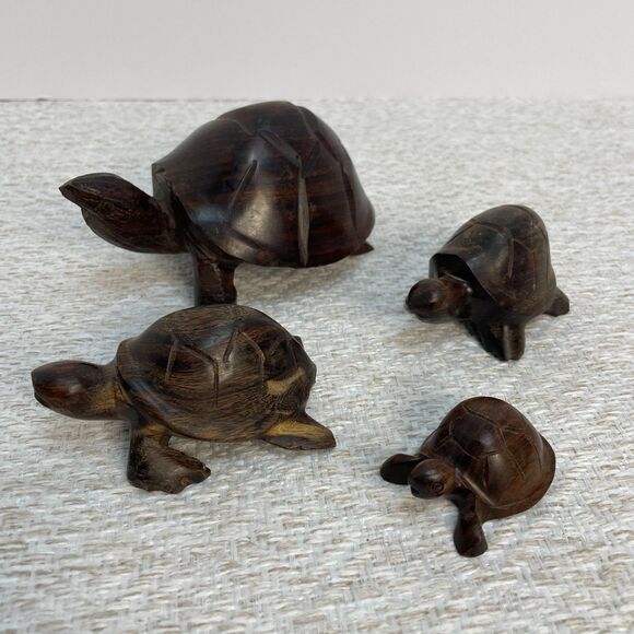 Hand Carved Wooden Turtle Figurine Home Decor Lot of 4 **READ** - Picture 1 of 6